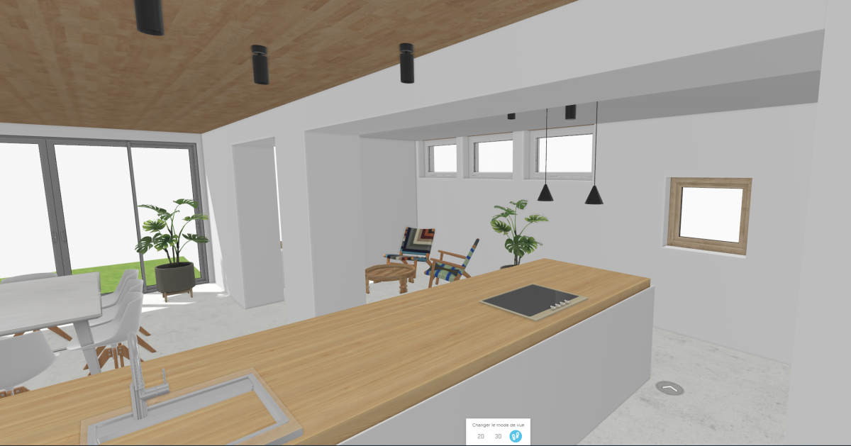 Vue 3D en étant positionné devant l'évier. vue sur le jardin Vue 3D de la proposition, en étant positionné devant l'évier. Jolie vue sur le jardin