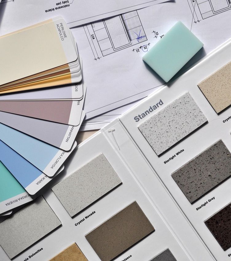 Sélection de matériaux décoratifs, peintures